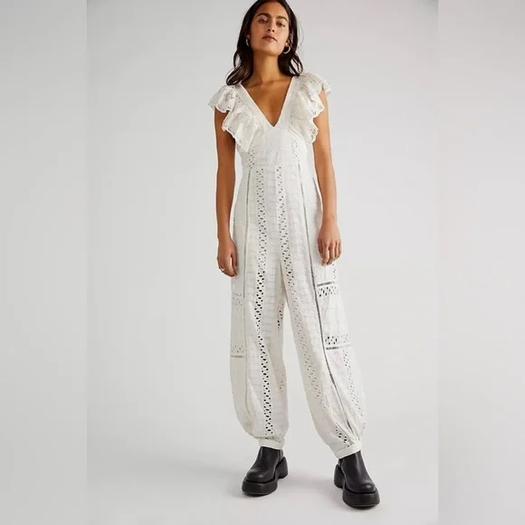 Free People Mikayla Jumpsuit In ivory Size Small One Piece Embroidered - Picture 4 of 7